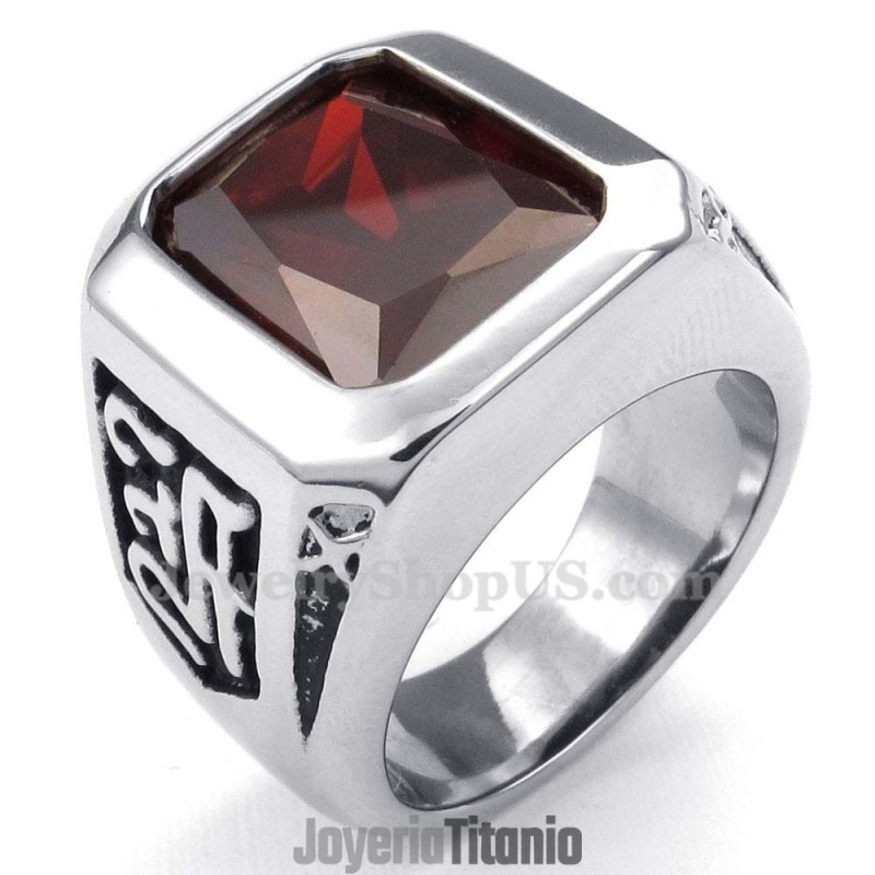 Anillo De Titanio Con Circonita Roja