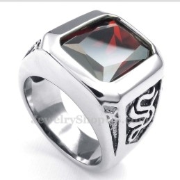 Anillo De Titanio Con Circonita Roja