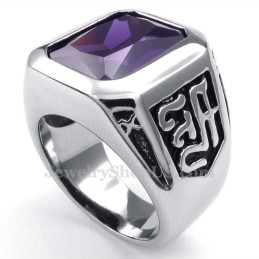 Anillo De Titanio Con Circonita Morada
