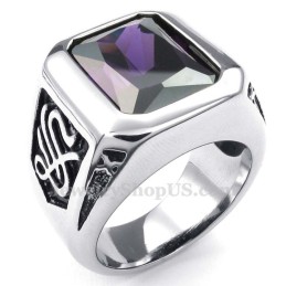 Anillo De Titanio Con Circonita Morada