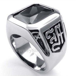 Anillo De Titanio Con Circonita Negra