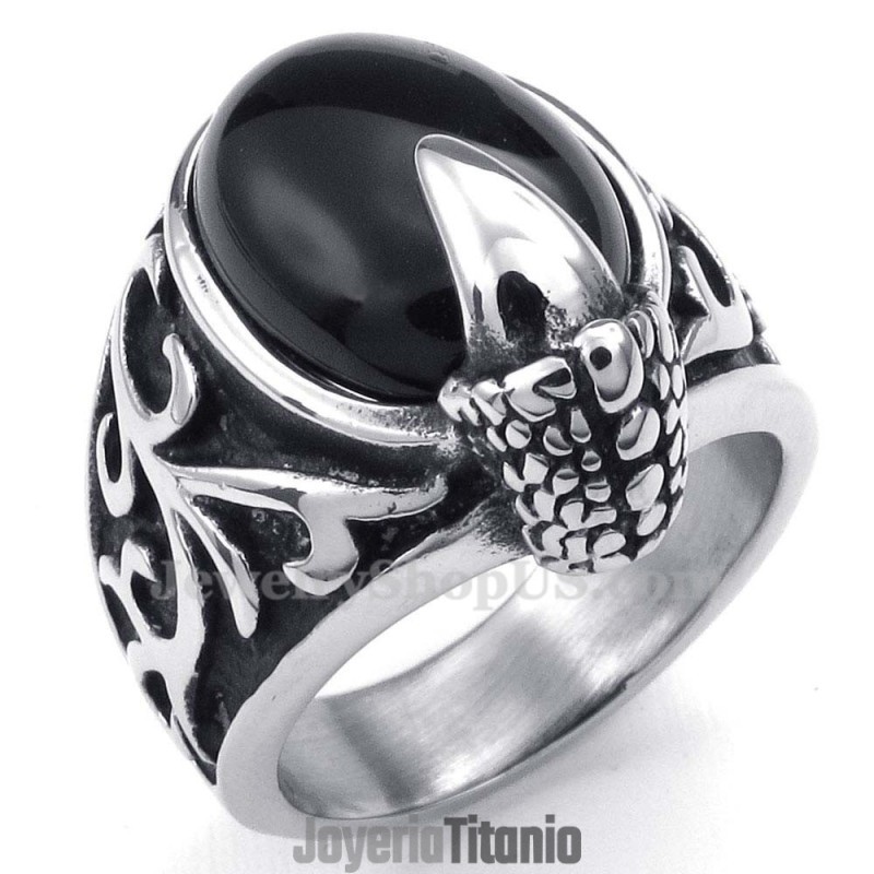 Anillo De Titanio Con Incrustaciones De Ágata Negra