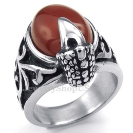 Anillo De Titanio Con Incrustaciones De Ágata Roja