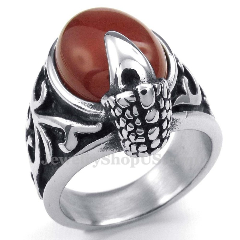 Anillo De Titanio Con Incrustaciones De Ágata Roja Anillo De Titanio Con Incrustaciones De Ágata Roja