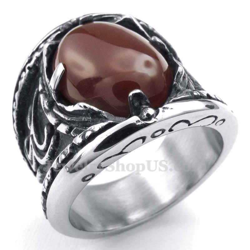 Anillo De Titanio Con Incrustaciones De Ágata Roja