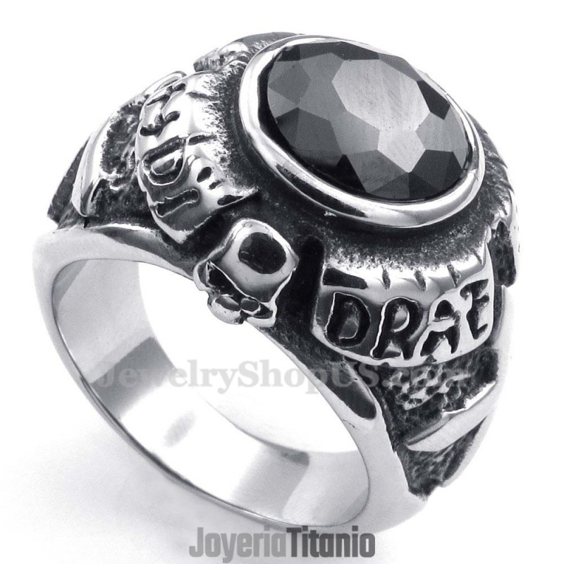 Anillo De Titanio Con Circonita Negra