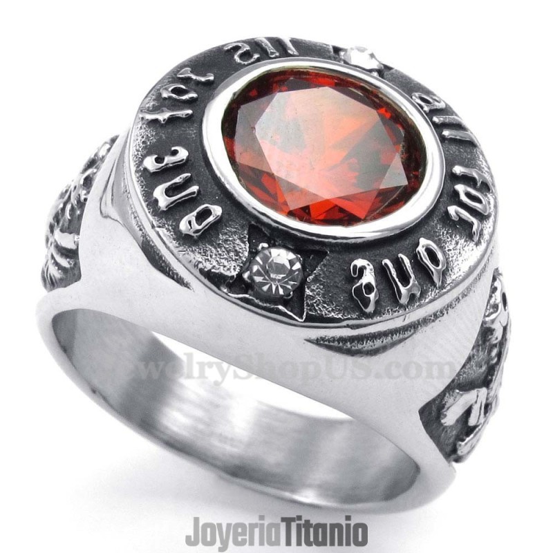 Anillo De Titanio Con Circonita Roja