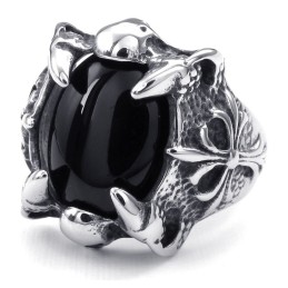 Anillo De Titanio Con Incrustaciones De Ágata Negra