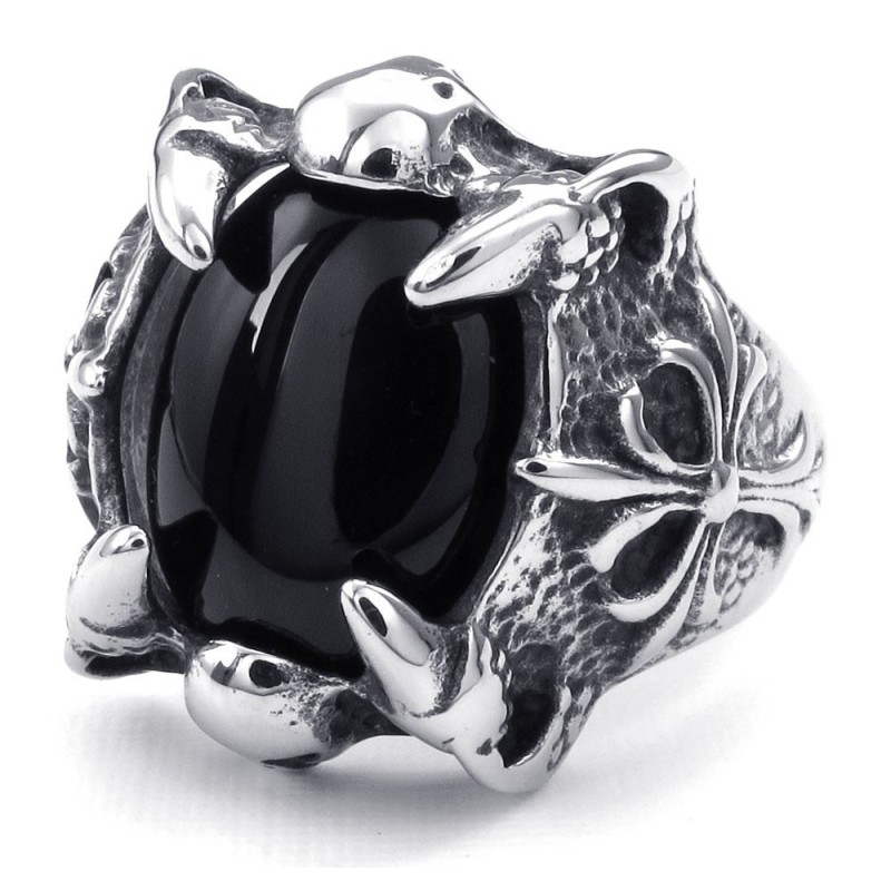 Anillo De Titanio Con Incrustaciones De Ágata Negra