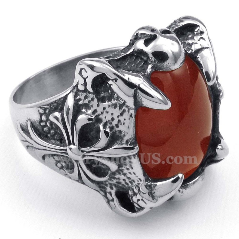 Anillo De Titanio Con Incrustaciones De Ágata Roja Anillo De Titanio Con Incrustaciones De Ágata Roja