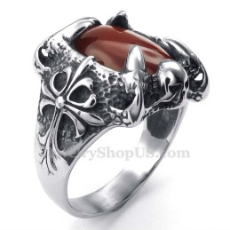 Anillo De Titanio Con Incrustaciones De Ágata Roja