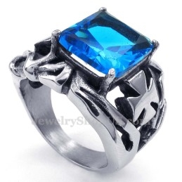 Anillo De Titanio Con Piedra Ornamental Azul