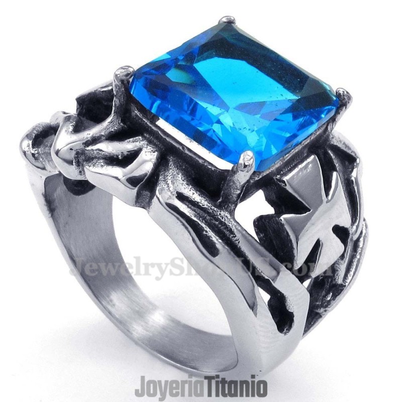 Anillo De Titanio Con Piedra Ornamental Azul Anillo De Titanio Con Piedra Ornamental Azul