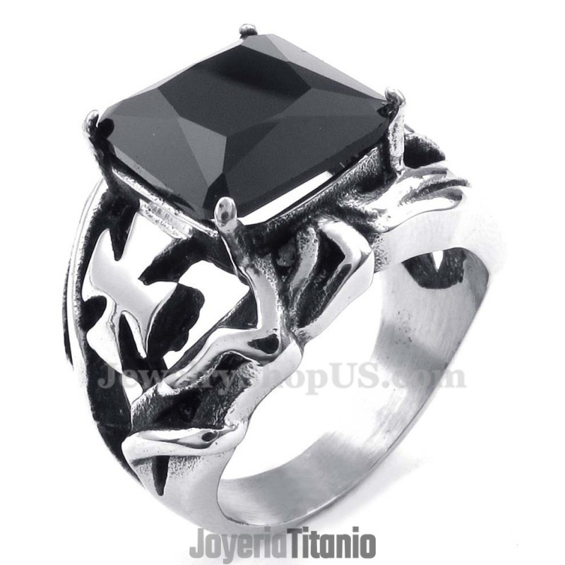 Anillo De Titanio Con Piedra Ornamental Negra