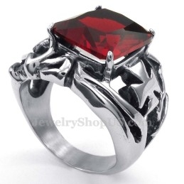 Anillo De Titanio Con Piedra Ornamental Roja