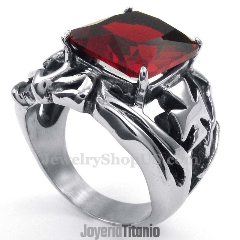 Anillo De Titanio Con Piedra Ornamental Roja Anillo De Titanio Con Piedra Ornamental Roja