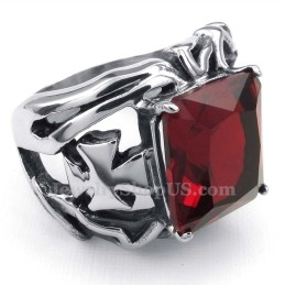 Anillo De Titanio Con Piedra Ornamental Roja