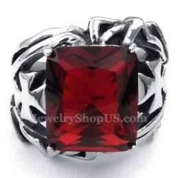 Anillo De Titanio Con Piedra Ornamental Roja