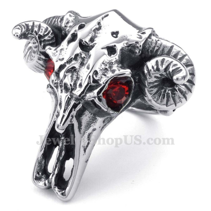 Anillo De Titanio Con Forma De Cabeza De Vaca Y Ojos Rojos