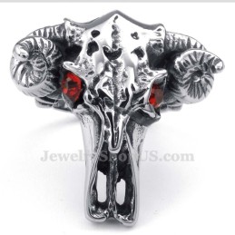 Anillo De Titanio Con Forma De Cabeza De Vaca Y Ojos Rojos