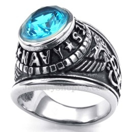 Anillo De Titanio Con Circonita Azul