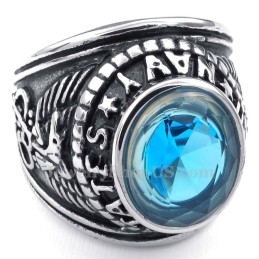 Anillo De Titanio Con Circonita Azul