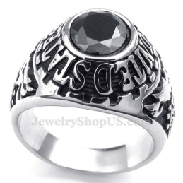 Anillo De Titanio Con Incrustaciones De Circonita Negra