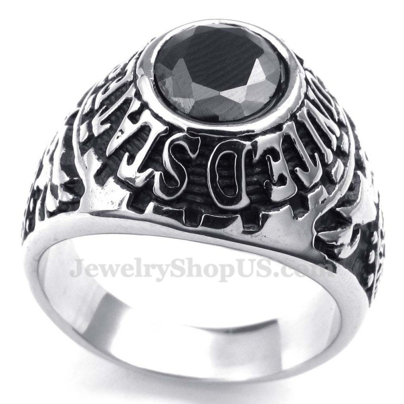 Anillo De Titanio Con Incrustaciones De Circonita Negra