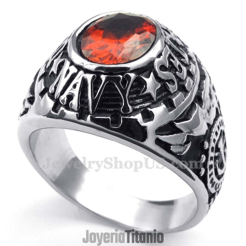 Anillo De Titanio Con Incrustaciones De Circonita Roja Anillo De Titanio Con Incrustaciones De Circonita Roja