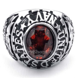 Anillo De Titanio Con Incrustaciones De Circonita Roja
