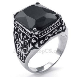 Anillo De Titanio Con Circonita Negra