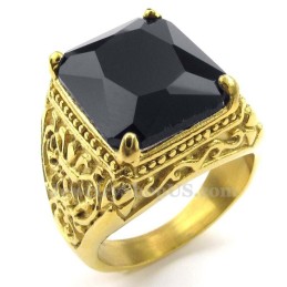 Anillo De Titanio Dorado Con Circonita Negra