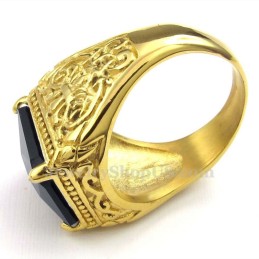 Anillo De Titanio Dorado Con Circonita Negra