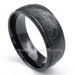 Anillo Redondo De Titanio Negro Con Patrón De Corrosión