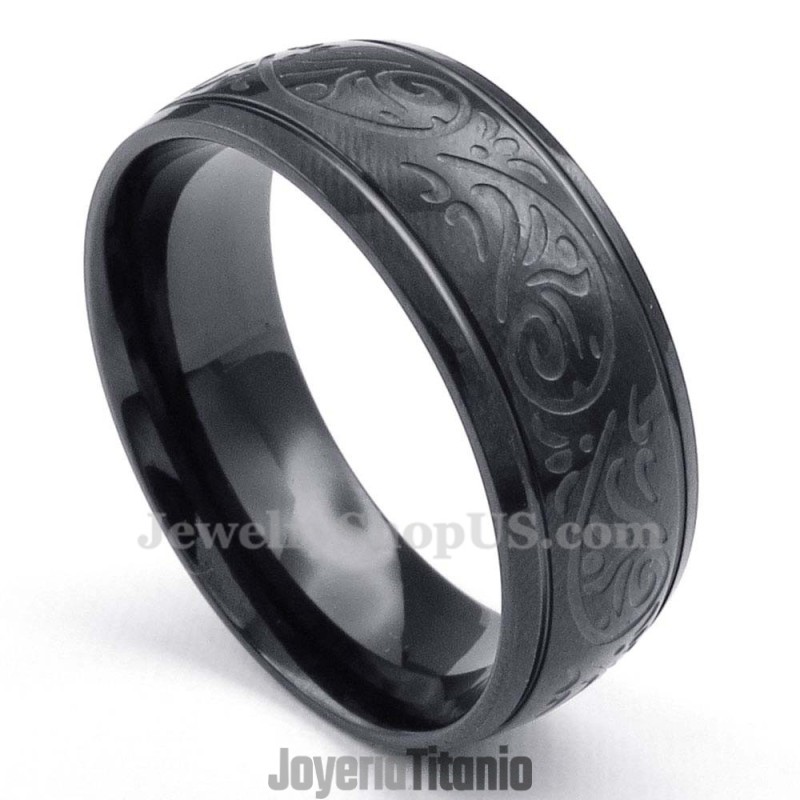 Anillo Redondo De Titanio Negro Con Patrón De Corrosión Anillo Redondo De Titanio Negro Con Patrón De Corrosión