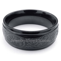 Anillo Redondo De Titanio Negro Con Patrón De Corrosión