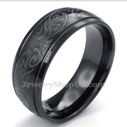 Anillo Redondo De Titanio Negro Con Patrón De Corrosión