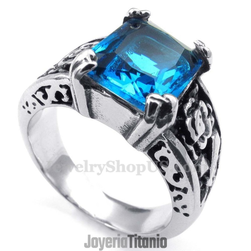 Anillo De Titanio Con Circonita Azul Anillo De Titanio Con Circonita Azul