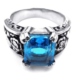 Anillo De Titanio Con Circonita Azul