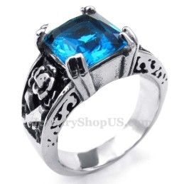 Anillo De Titanio Con Circonita Azul