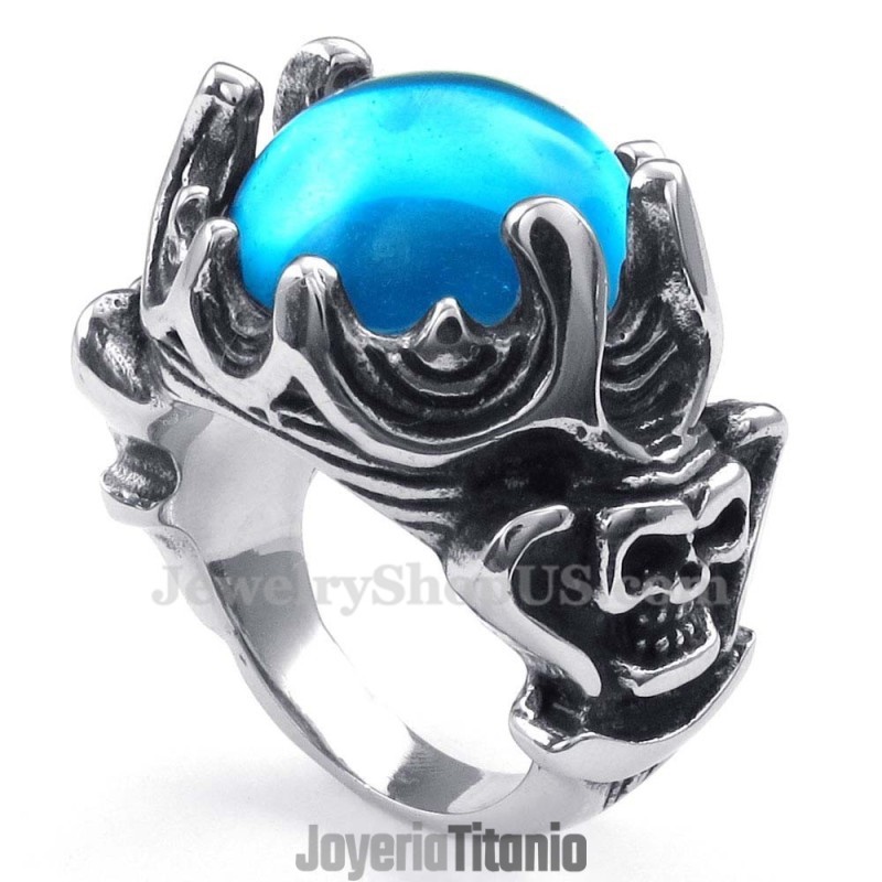 Anillo De Titanio Con Circonita Azul