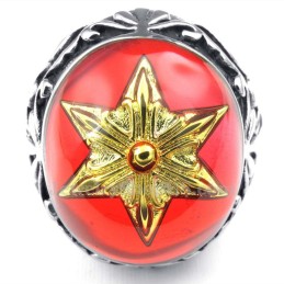 Anillo De Titanio Con Estrella De David Dorada