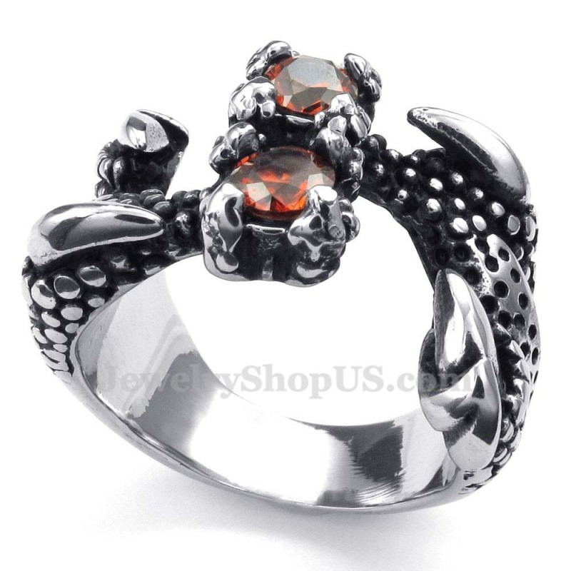 Anillo De Pata De Titanio Con Diamantes De Imitación Rojos Anillo De Pata De Titanio Con Diamantes De Imitación Rojos