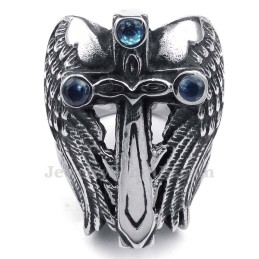 Anillo De Titanio Con Forma De Cruz Y Circonita Azul