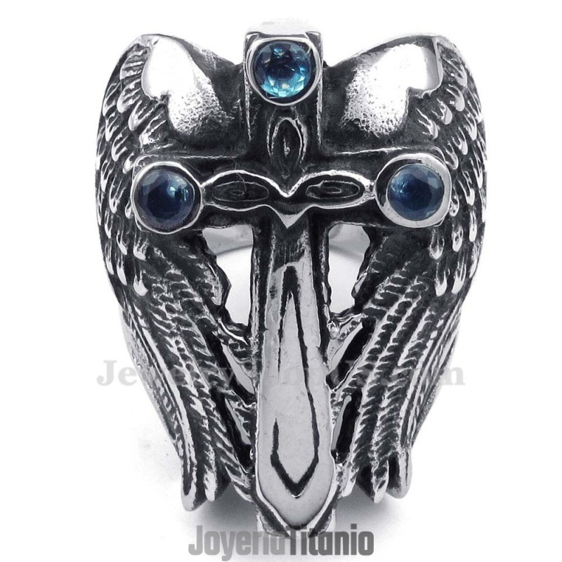 Anillo De Titanio Con Forma De Cruz Y Circonita Azul Anillo De Titanio Con Forma De Cruz Y Circonita Azul