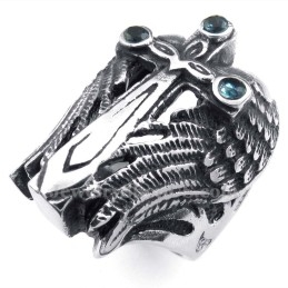 Anillo De Titanio Con Forma De Cruz Y Circonita Azul