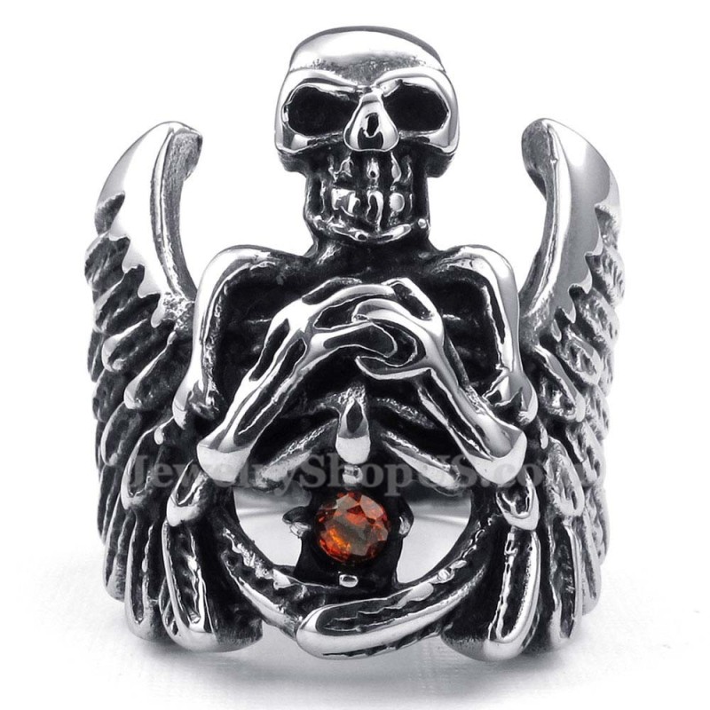 Anillo De Calavera De Titanio Con Ala Anillo De Calavera De Titanio Con Ala