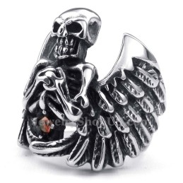 Anillo De Calavera De Titanio Con Ala