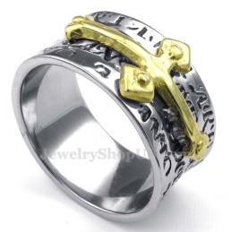 Anillo De Cruz De Oro Y Titanio