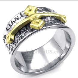 Anillo De Cruz De Oro Y Titanio